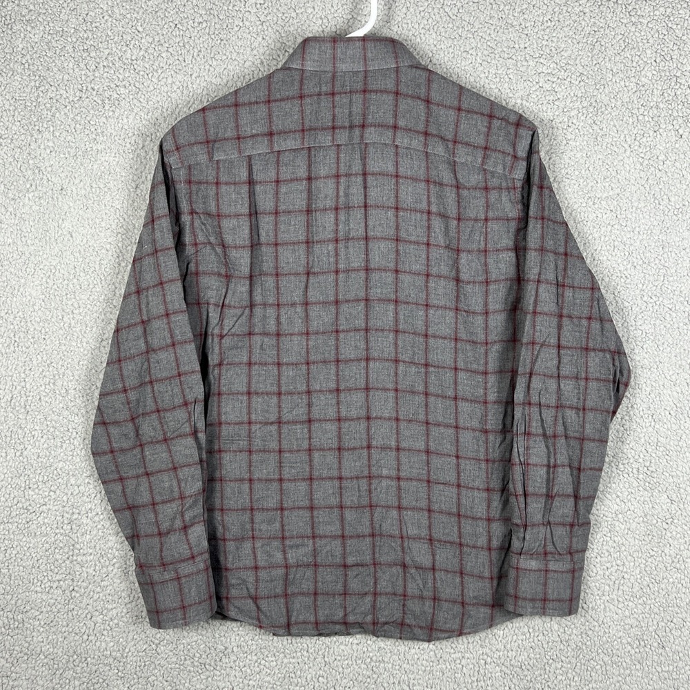 Untuckit Mens M Slim Fit Button Down Shirt Grey Burgundy Plaid Long Sleeve - Picture 5 of 11